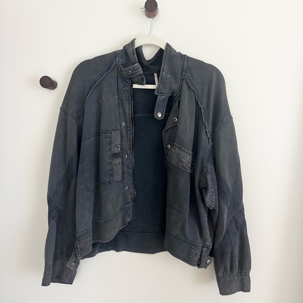 Free People Dark Gray/Washed Black Oversized Jacket - Picture 2 of 5